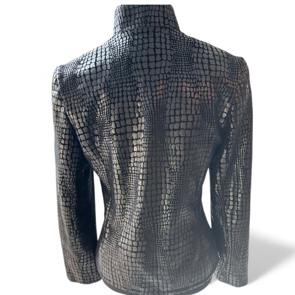 Vintage Lori Zoni 100% Silk Croc Embossed Zip Front Fitted Jacket Small - Picture 4 of 16